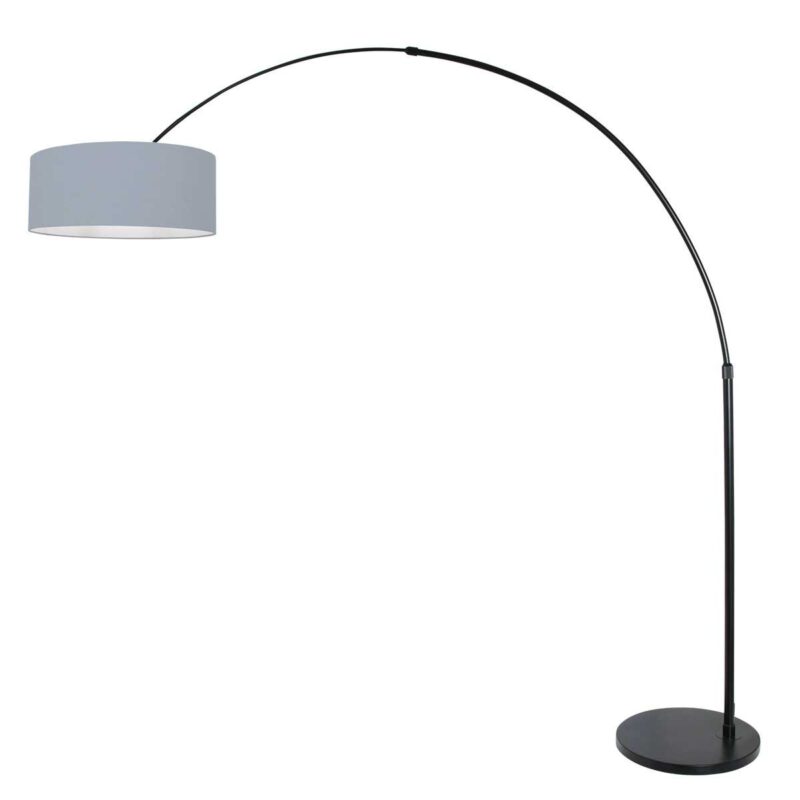 Zwarte vloerlamp / booglamp Sparkled Light 3929ZW met blauw grof linnen kap - Afbeelding 2