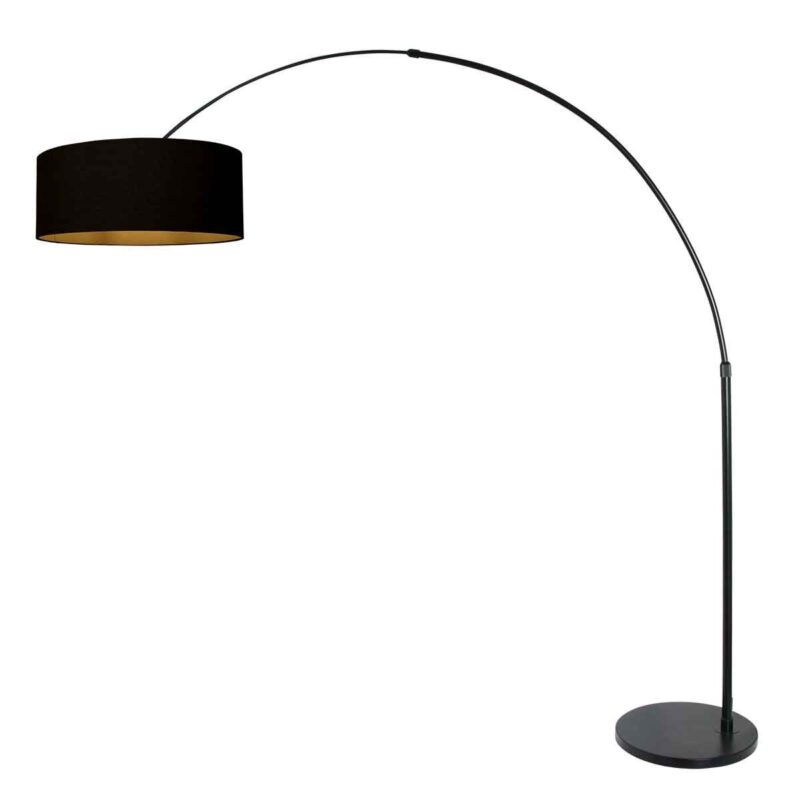 Zwarte vloerlamp / booglamp Sparkled Light 3965ZW inclusief zwarte kap met goudkleurige binnenkant. - Afbeelding 2