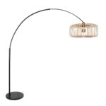 Elegant vloerlamp met houten kap, modern en Scandinavisch design, perfecte verlichting voor woonkamer of leeshoek, hoogwaardige materialen en tijdloze stijl.