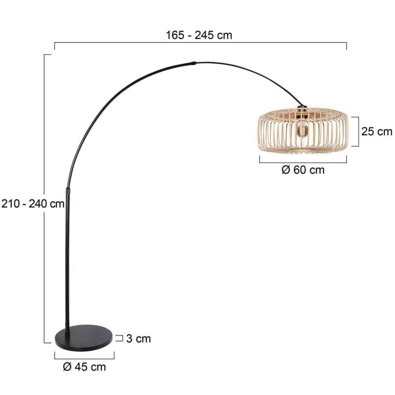 Zwarte vloerlamp / booglamp Sparkled Light 4149ZW met naturel bamboe kap - Afbeelding 6