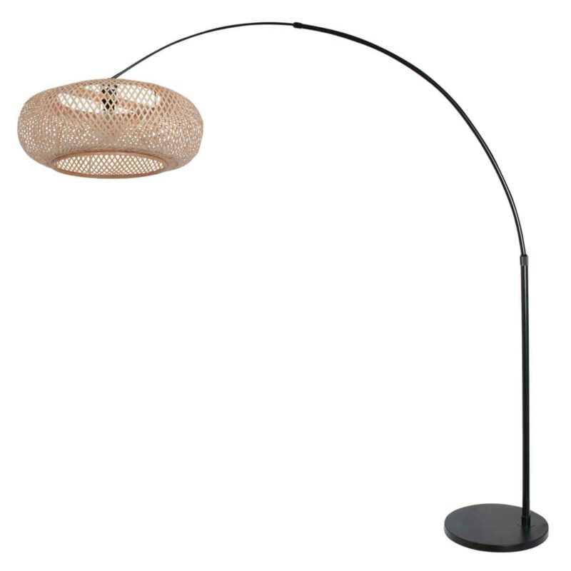 Zwarte vloerlamp / booglamp Sparkled Light 7507ZW met blank bamboe kap - Afbeelding 2