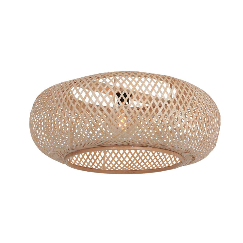 Zwarte vloerlamp / booglamp Sparkled Light 7507ZW met blank bamboe kap - Afbeelding 4