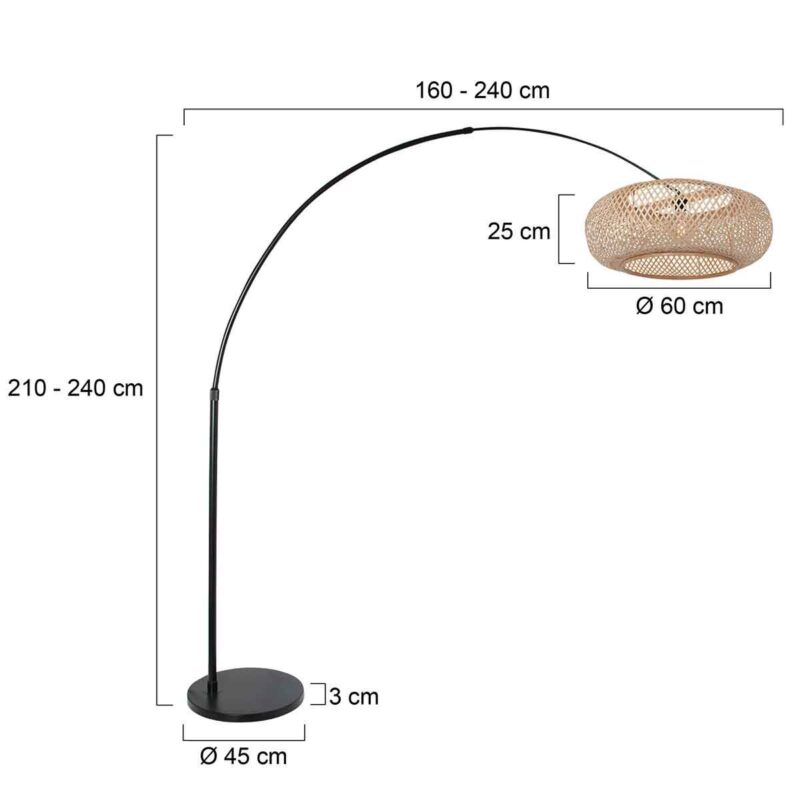 Zwarte vloerlamp / booglamp Sparkled Light 7507ZW met blank bamboe kap - Afbeelding 6
