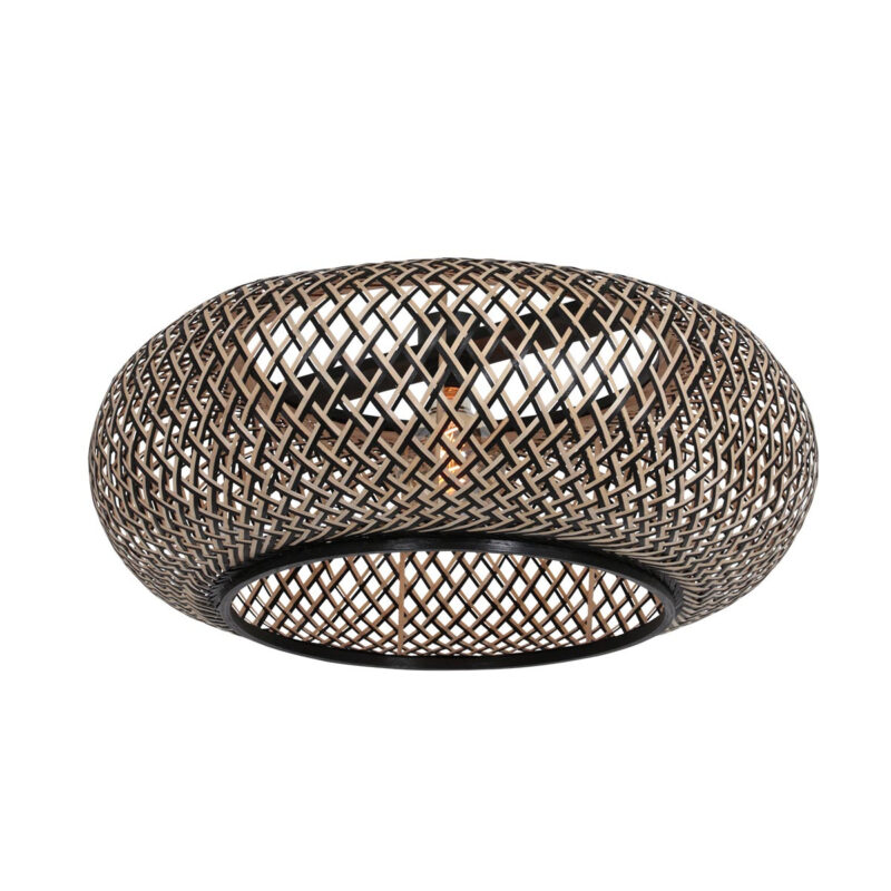 Zwarte vloerlamp / booglamp Sparkled Light 7508ZW met zwart - blank bamboe kap - Afbeelding 5