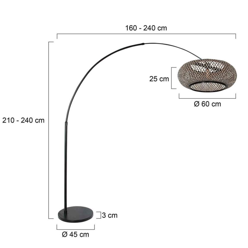 Zwarte vloerlamp / booglamp Sparkled Light 7508ZW met zwart - blank bamboe kap - Afbeelding 7