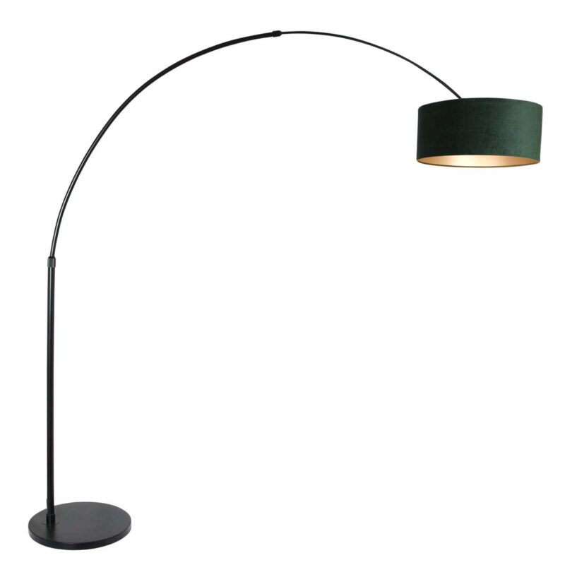 Zwarte vloerlamp / booglamp Sparkled Light 8127ZW met groen velours kap - Afbeelding 2