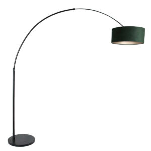Zwarte vloerlamp / booglamp Sparkled Light 8127ZW met groen velours kap