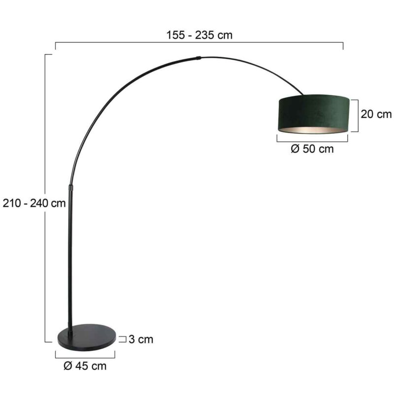 Zwarte vloerlamp / booglamp Sparkled Light 8127ZW met groen velours kap - Afbeelding 6