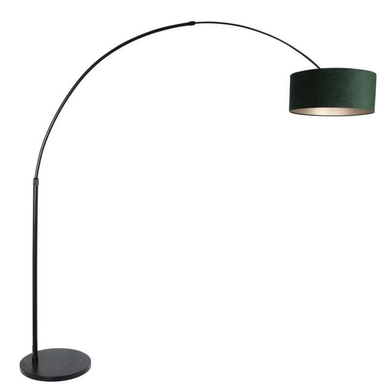 Zwarte vloerlamp / booglamp Sparkled Light 8127ZW met groen velours kap
