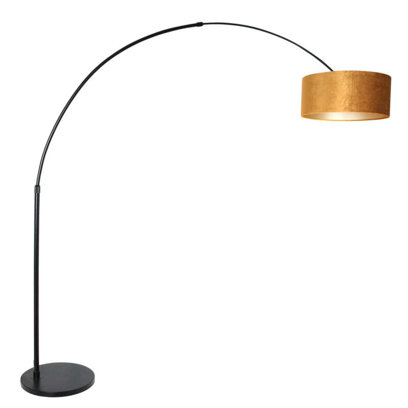 Zwarte vloerlamp / booglamp Sparkled Light 8129ZW met goud velours kap - Afbeelding 2