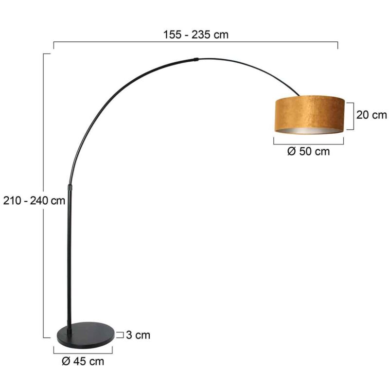 Zwarte vloerlamp / booglamp Sparkled Light 8129ZW met goud velours kap - Afbeelding 6