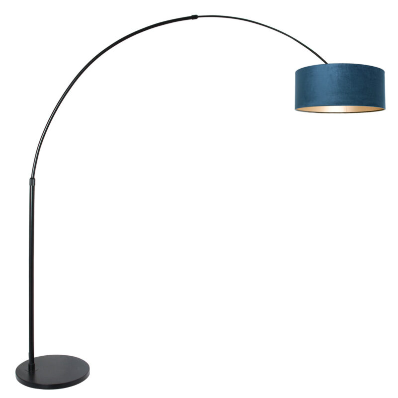 Zwarte vloerlamp / booglamp Sparkled Light 8242ZW met blauw velours kap - Afbeelding 2