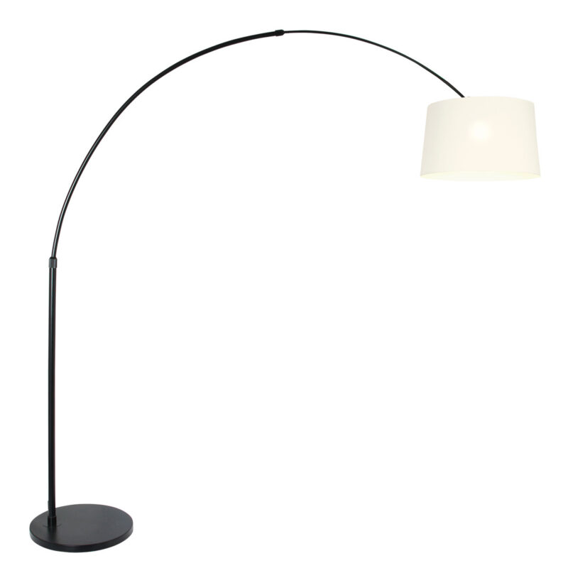 Zwarte vloerlamp / booglamp Sparkled Light 9828ZW met wit linnen taps toelopende kap - Afbeelding 2