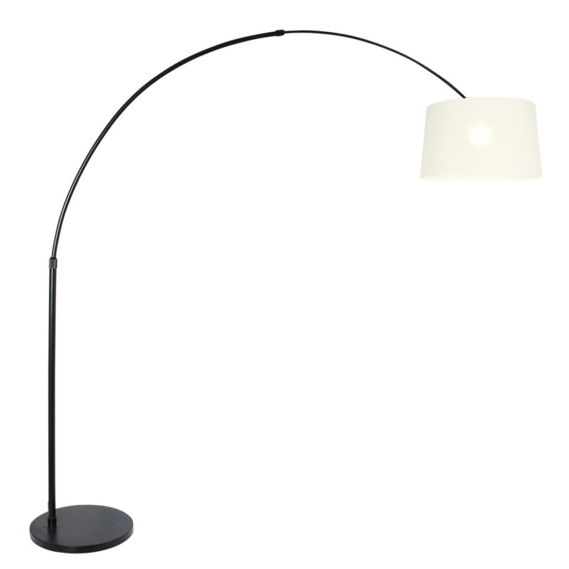 Zwarte vloerlamp / booglamp Sparkled Light 9829ZW met wit taps toelopende linnen kap - Afbeelding 2