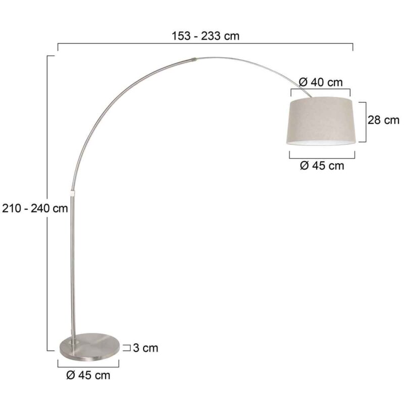 Zwarte vloerlamp / booglamp Sparkled Light 9829ZW met wit taps toelopende linnen kap - Afbeelding 7