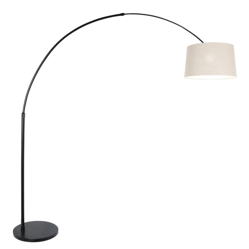 Zwarte vloerlamp / booglamp Sparkled Light 9830ZW met grijs linnen taps toelopende kap - Afbeelding 2