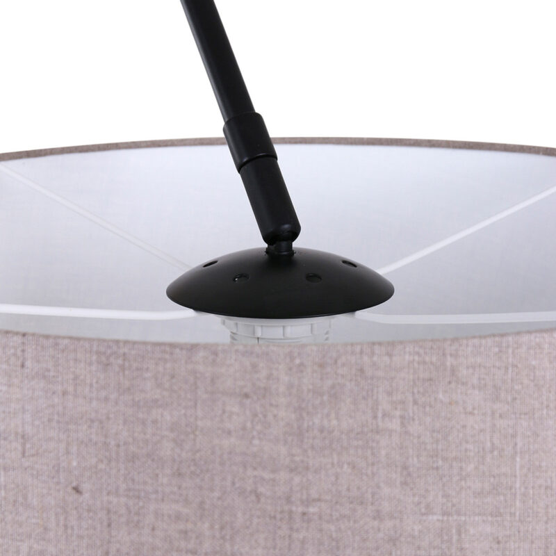 Zwarte vloerlamp / booglamp Sparkled Light 9830ZW met grijs linnen taps toelopende kap - Afbeelding 15