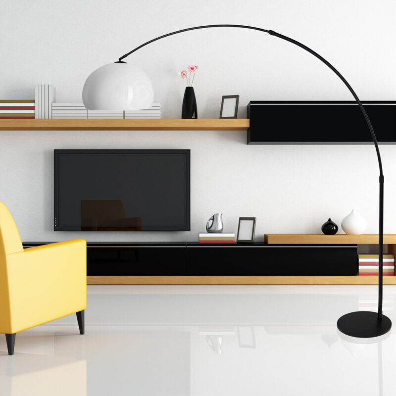 Zwarte vloerlamp / booglamp Sparkled Light 9831ZW met wit kunststof bol kap - Afbeelding 3