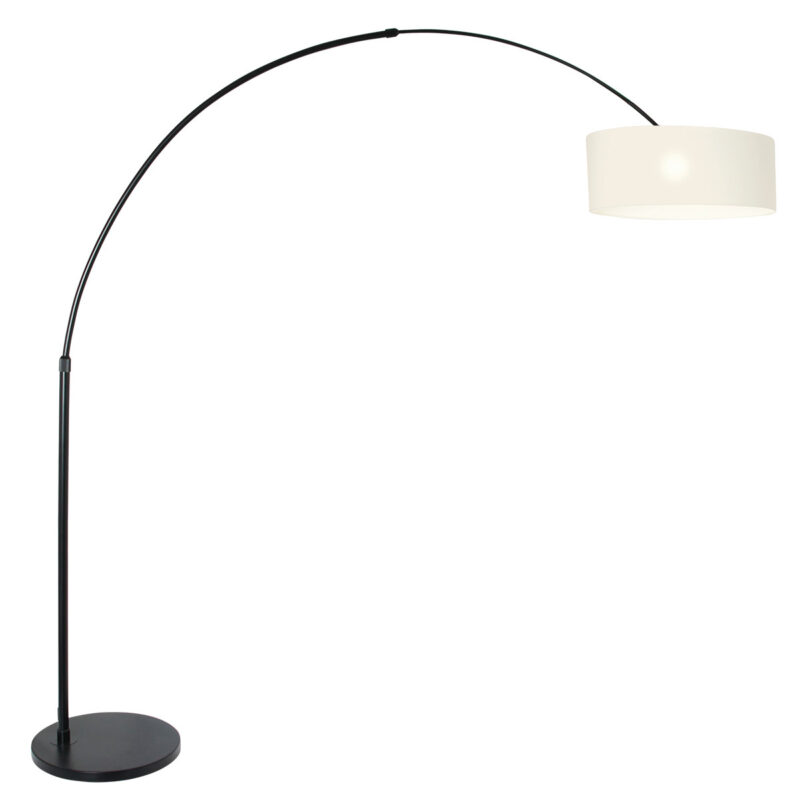 Zwarte vloerlamp / booglamp Sparkled Light 9832ZW met wit linnen kap - Afbeelding 2