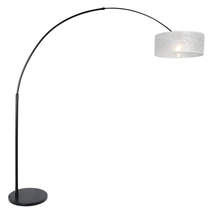 Zwarte vloerlamp / booglamp Sparkled Light 9833ZW met zilver sizoflor kap - Afbeelding 2