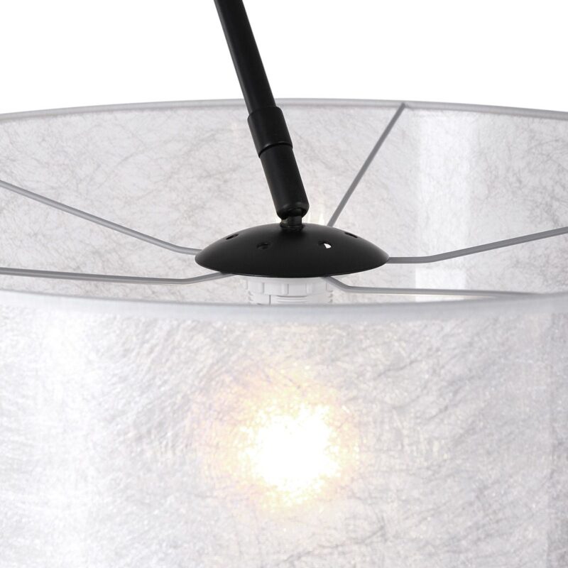 Zwarte vloerlamp / booglamp Sparkled Light 9833ZW met zilver sizoflor kap - Afbeelding 15