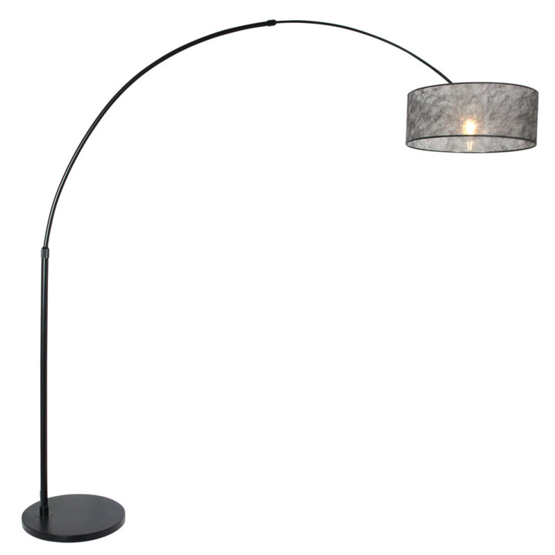 Zwarte vloerlamp / booglamp Sparkled Light 9834ZW met Sizoflor zwart transparante kap - Afbeelding 2
