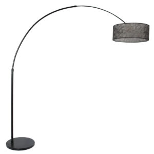 Zwarte vloerlamp / booglamp Sparkled Light 9834ZW met Sizoflor zwart transparante kap