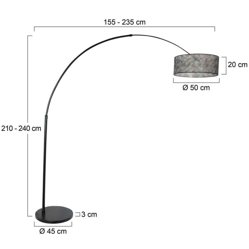 Zwarte vloerlamp / booglamp Sparkled Light 9834ZW met Sizoflor zwart transparante kap - Afbeelding 7