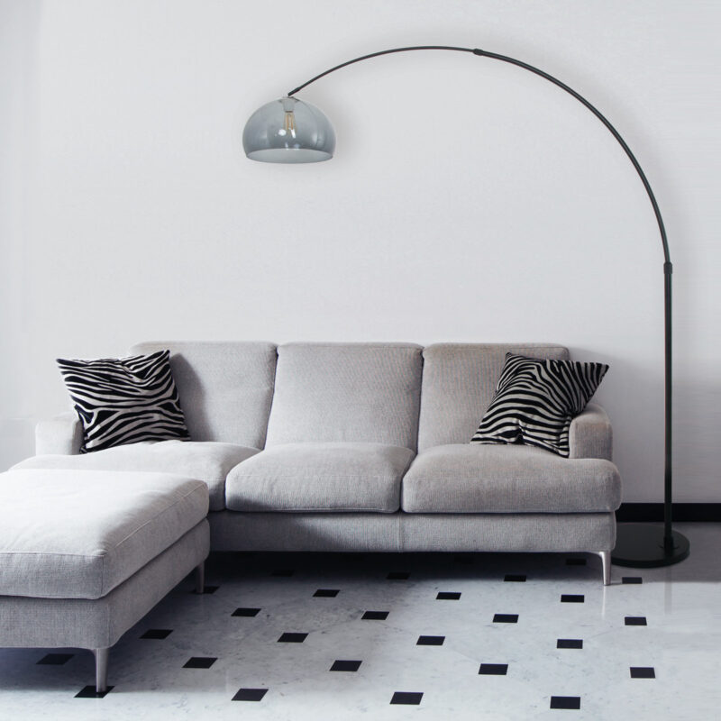 Zwarte vloerlamp / booglamp Sparkled Light 9878ZW met grijs kunststof bol - Afbeelding 3