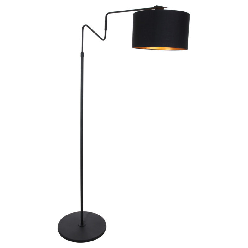 Zwarte vloerlamp 'kleine booglamp' Linstrom 2132ZW met zwart gouden kap - Afbeelding 2