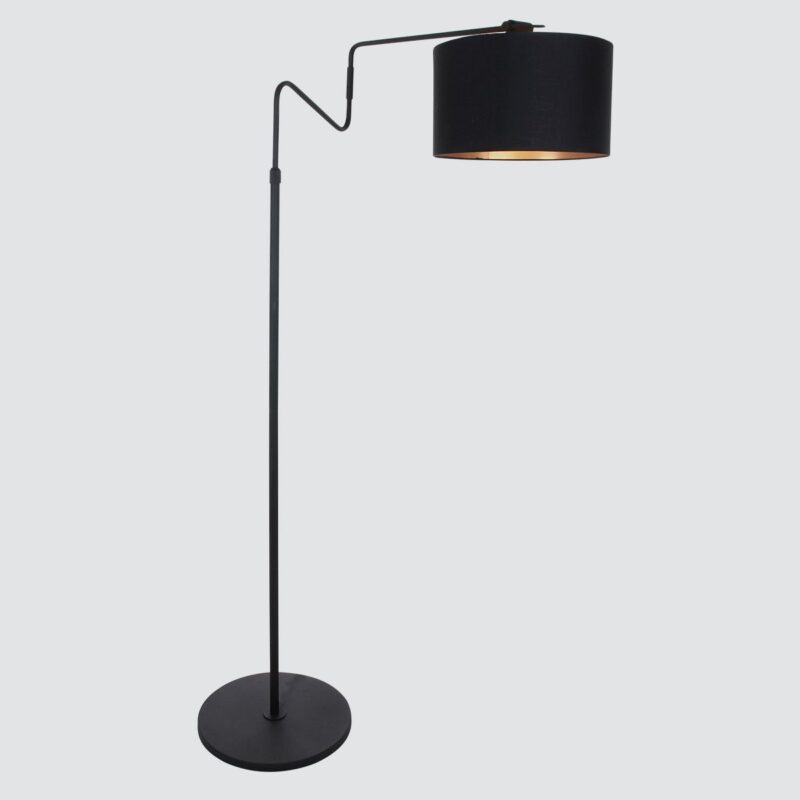 Zwarte vloerlamp 'kleine booglamp' Linstrom 2132ZW met zwart gouden kap - Afbeelding 13