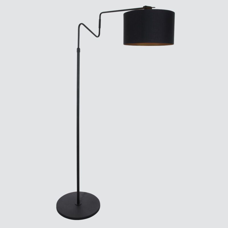 Zwarte vloerlamp 'kleine booglamp' Linstrom 2132ZW met zwart gouden kap - Afbeelding 14