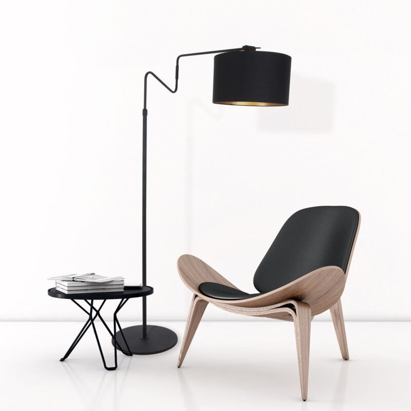 Zwarte vloerlamp 'kleine booglamp' Linstrom 2132ZW met zwart gouden kap - Afbeelding 3