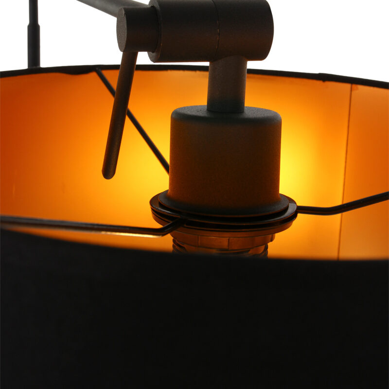 Zwarte vloerlamp 'kleine booglamp' Linstrom 2132ZW met zwart gouden kap - Afbeelding 7