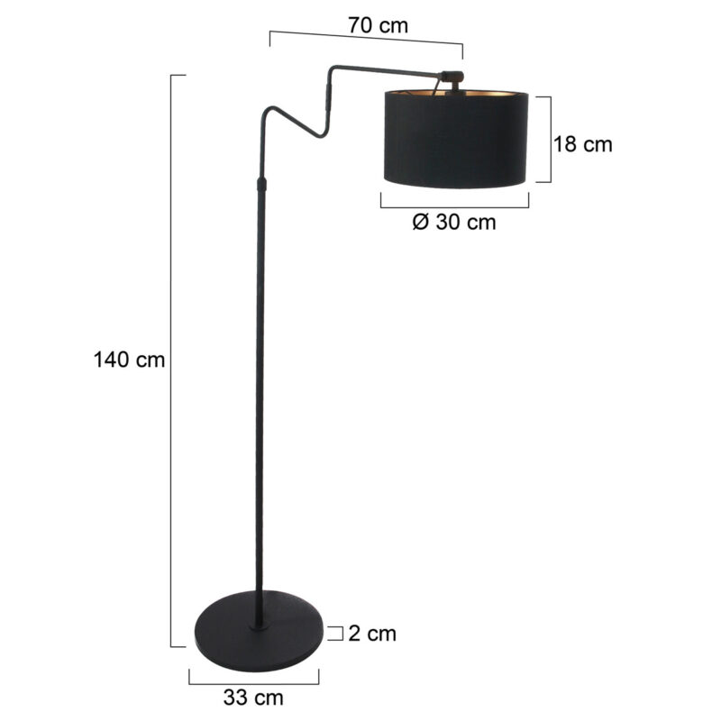 Zwarte vloerlamp 'kleine booglamp' Linstrom 2132ZW met zwart gouden kap - Afbeelding 8