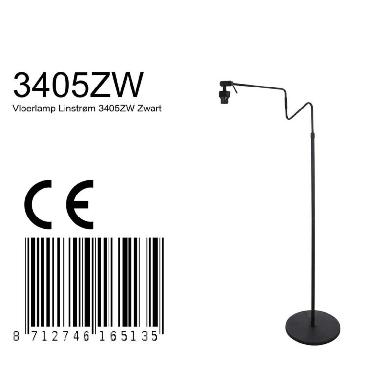 Zwarte vloerlamp 'kleine booglamp' Linstrom 3405ZW zonder lampenkap - Afbeelding 7