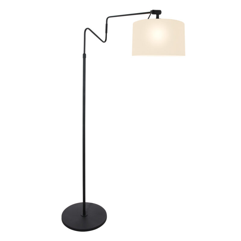 Zwarte vloerlamp 'kleine booglamp' Linstrom 3728ZW met wit linnen kap - Afbeelding 2