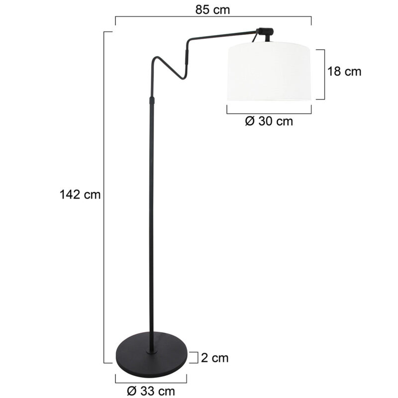 Zwarte vloerlamp 'kleine booglamp' Linstrom 3728ZW met wit linnen kap - Afbeelding 6
