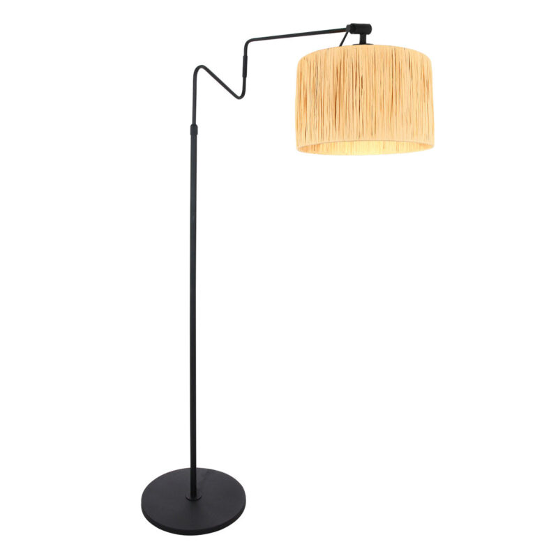 Zwarte vloerlamp 'kleine booglamp' Linstrom 3730ZW met beige/gele gras kap - Afbeelding 2
