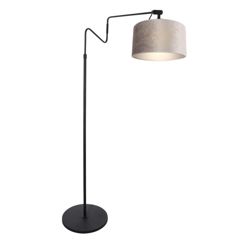 Zwarte vloerlamp 'kleine booglamp' Linstrom 3731ZW met grijs taupe velours kap - Afbeelding 2