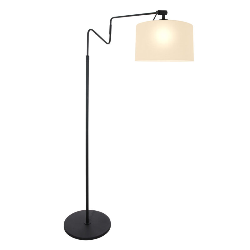 Zwarte vloerlamp 'kleine booglamp' Linstrom 3733ZW met grof wit linnen kap - Afbeelding 2