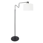 Zwarte vloerlamp 'kleine booglamp' Linstrom 3733ZW met grof wit linnen kap