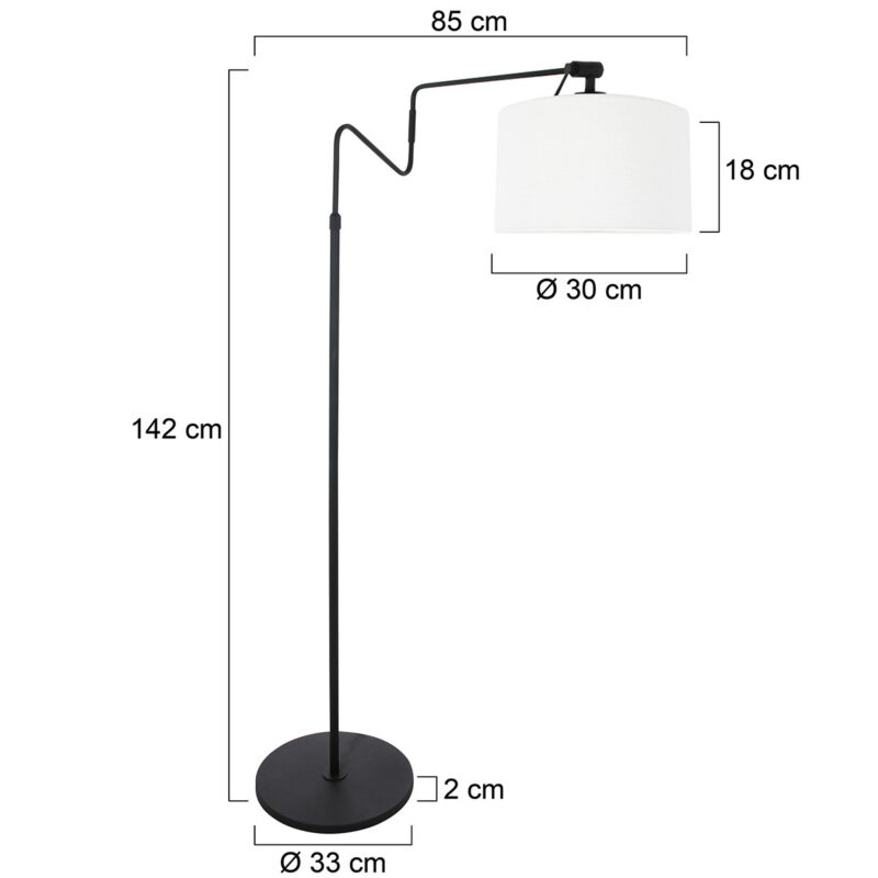 Zwarte vloerlamp 'kleine booglamp' Linstrom 3733ZW met grof wit linnen kap - Afbeelding 6