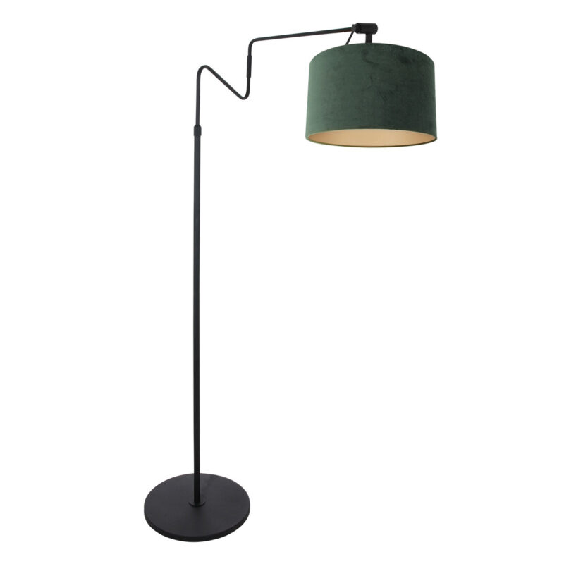 Zwarte vloerlamp 'kleine booglamp' Linstrom 3735ZW met groene velours kap Greenwave - Afbeelding 2