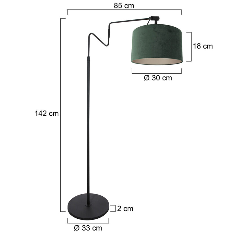 Zwarte vloerlamp 'kleine booglamp' Linstrom 3735ZW met groene velours kap Greenwave - Afbeelding 6