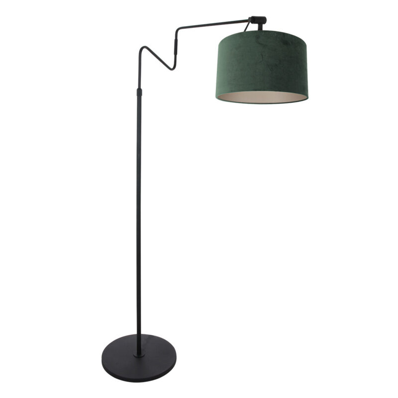 Zwarte vloerlamp 'kleine booglamp' Linstrom 3735ZW met groene velours kap Greenwave