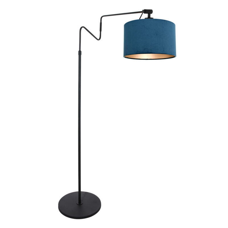 Zwarte vloerlamp 'kleine booglamp' Linstrom 3736ZW met blauw velours kap - Afbeelding 2