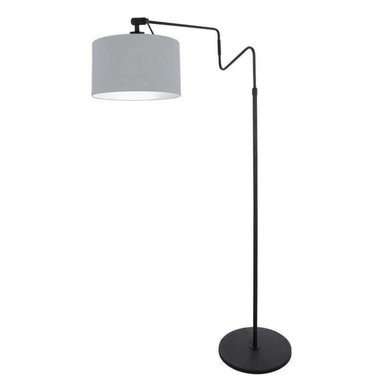Zwarte vloerlamp 'kleine booglamp' Linstrom 3950ZW met spijkerstof blauw linnen kap - Afbeelding 2