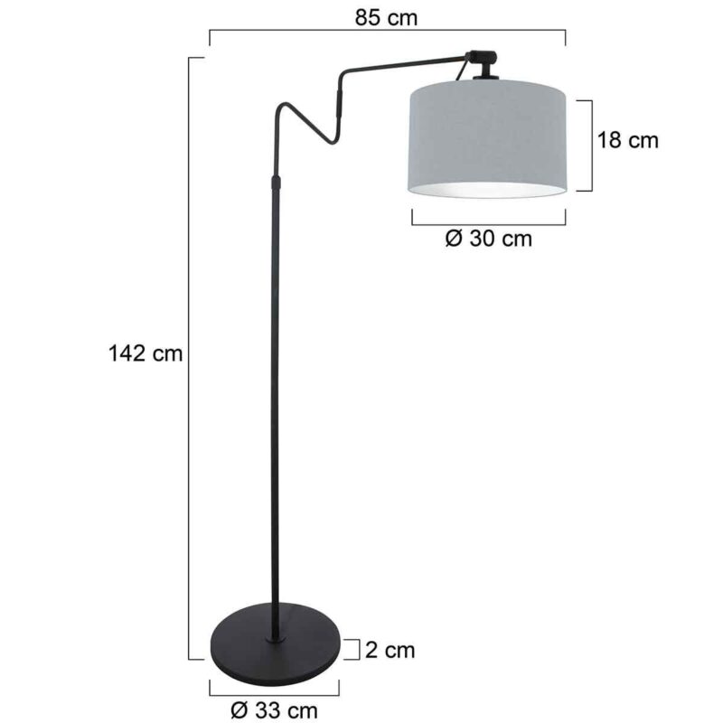 Zwarte vloerlamp 'kleine booglamp' Linstrom 3950ZW met spijkerstof blauw linnen kap - Afbeelding 6