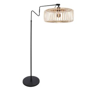 Zwarte vloerlamp 'kleine booglamp' Linstrom 4155ZW met blank bamboe kap